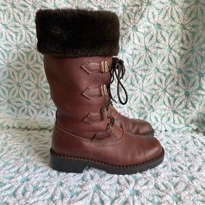 Vintage Sorel boots leather made in Canada faux fur lined size 7